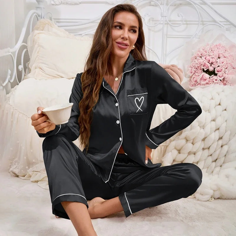 Embroidery Long-Sleeve Pajama Set