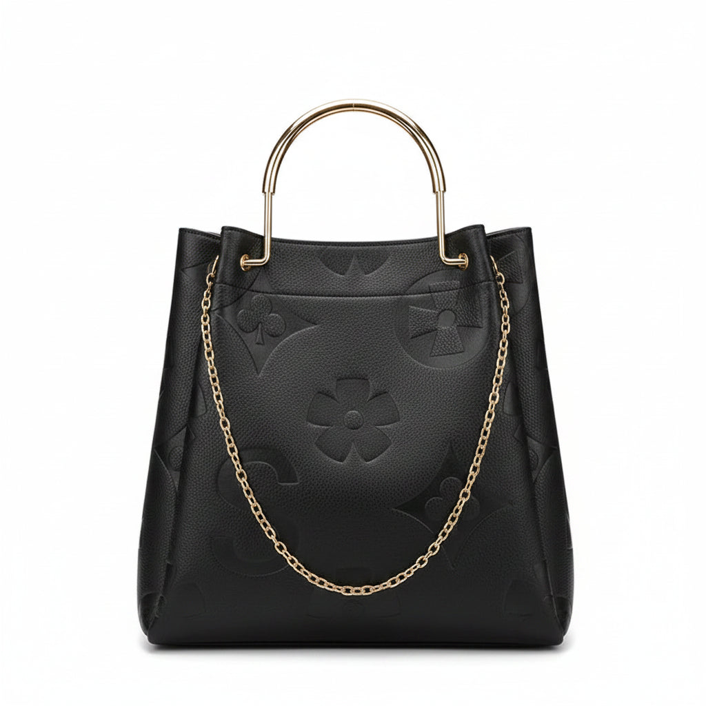 Women's Embossed Leather Bucket Tote Bag
