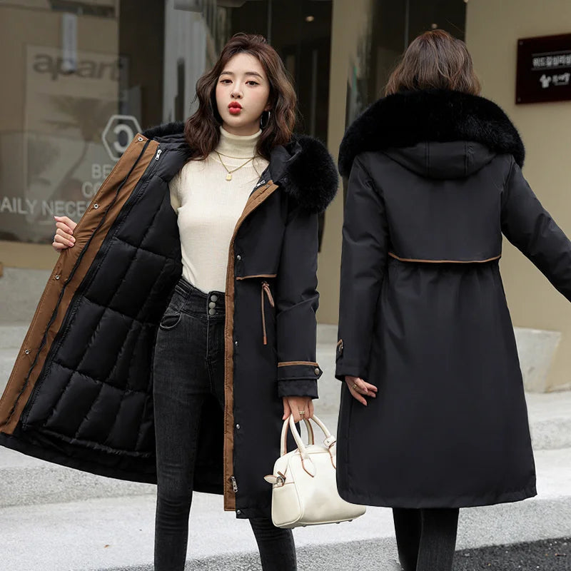 Fur Lining Hooded Women Parka