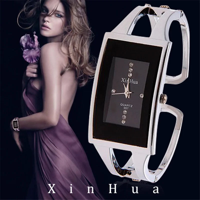 Women's Crystal Bangle Stainless Steel Quartz Watch