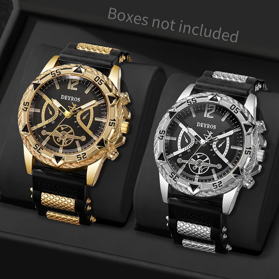 Men's Quartz Watch Set with Silicone Strap (2pcs)