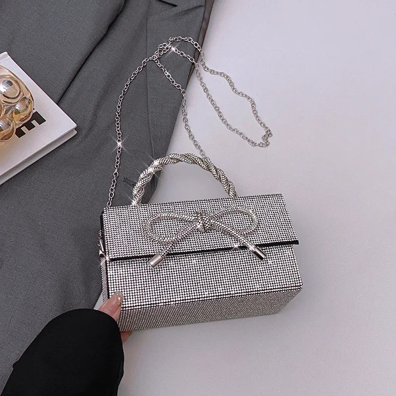 Women's Rhinestone Box Evening Clutch Gold
