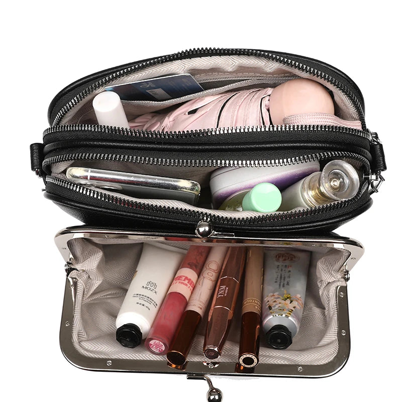 Women's Soft Leather Multi-Pocket Crossbody Bag