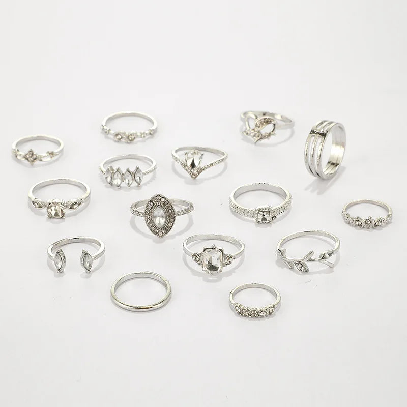 Women's Zircon Geometric Ring Set 15 Pcs