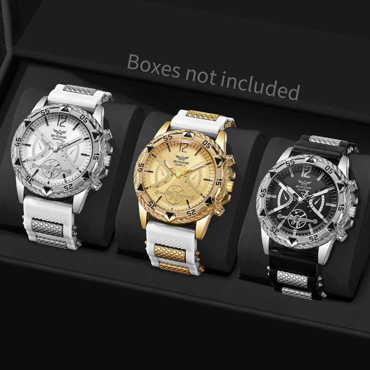 Men's Sports Watch Set with Silicone Band (3pcs)