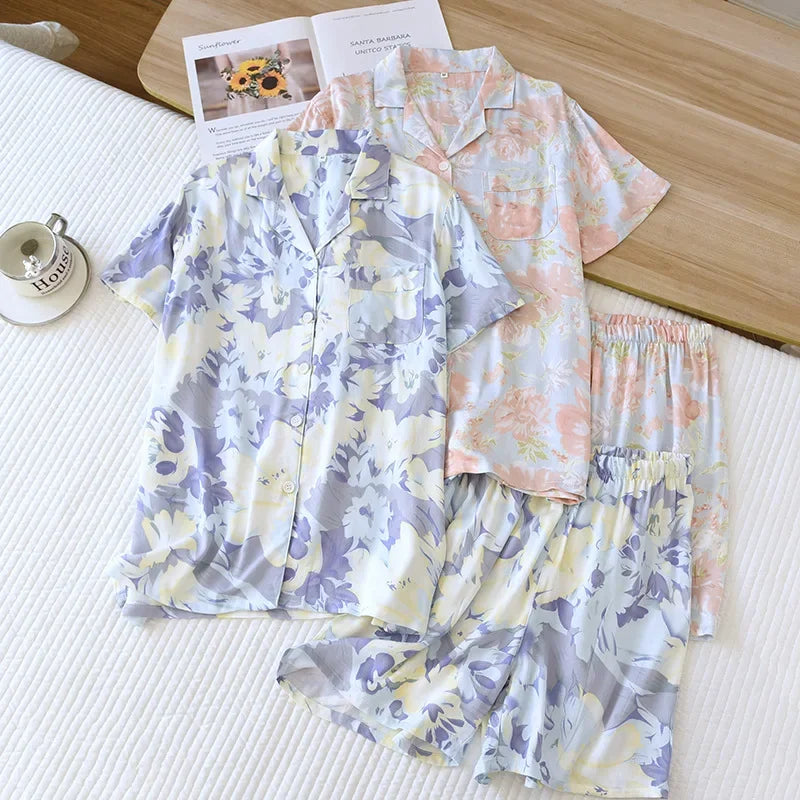 Women's Viscose Floral Short Sleeve Pajama Set