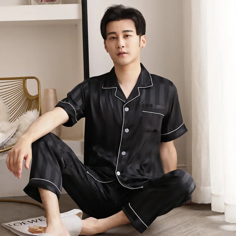 Men's Ice Silk Satin Pajama Set