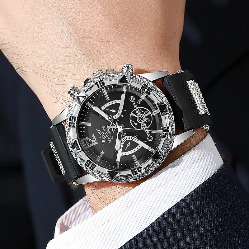 Men's Sports Watch Set with Silicone Band (3pcs)