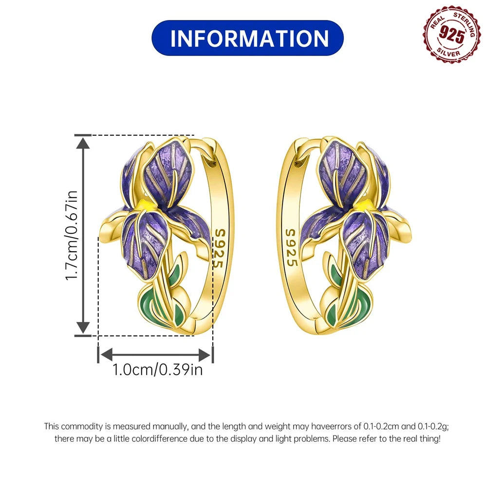 Women's S925 Silver Iris Flower Hoop Earrings
