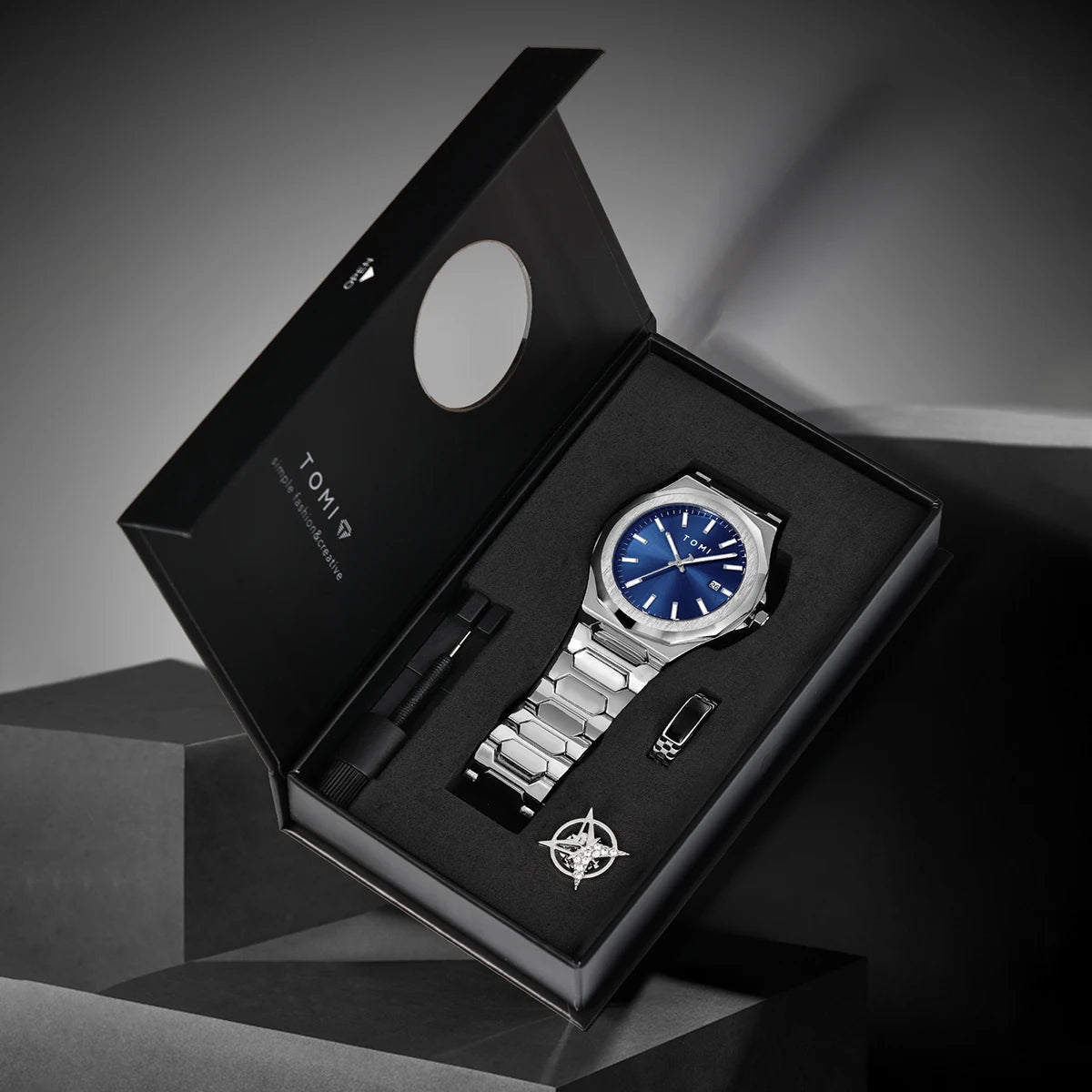 TOMI Men's Rose Gold Quartz Watch Gift Set