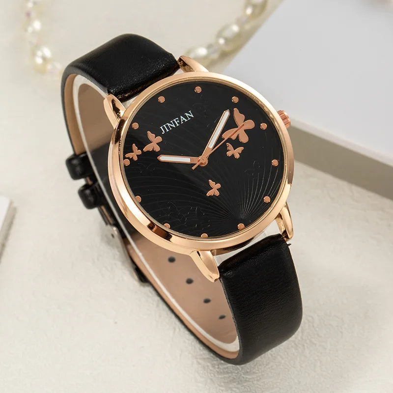 Butterfly Dial Leather Ladies Watch