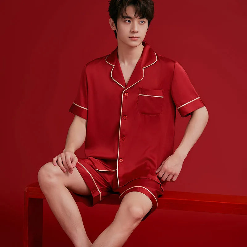Couple Red Satin Sleepwear Set