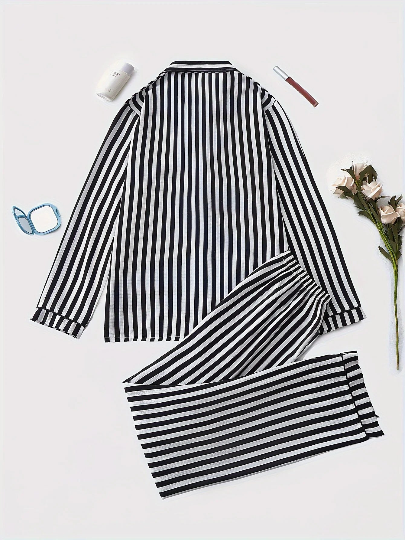 Women's Striped Lapel Pajama Set