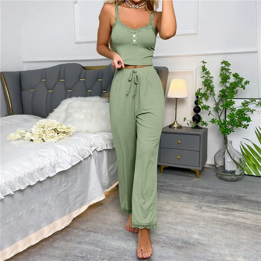 Women's Lace Suspender Trouser Pajama Set