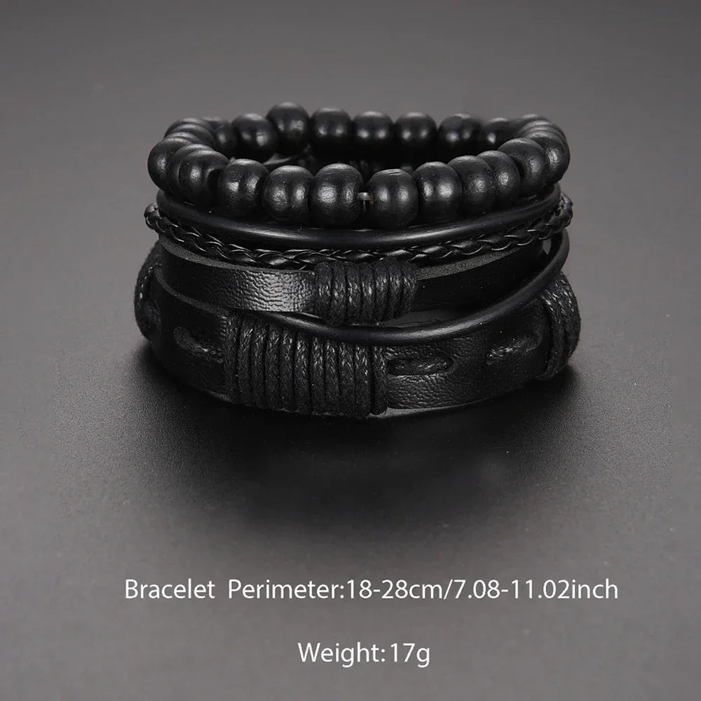 Men's Luxury Black Leather Watch & Bracelet Gift Set