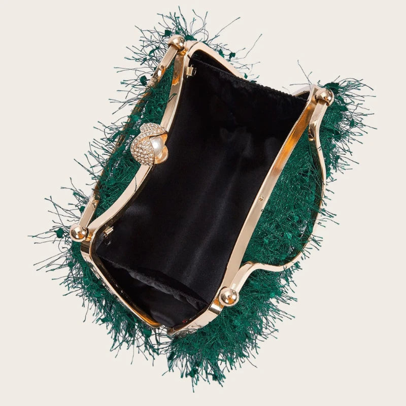 Women's Feather Tassel Nylon Evening Clutch