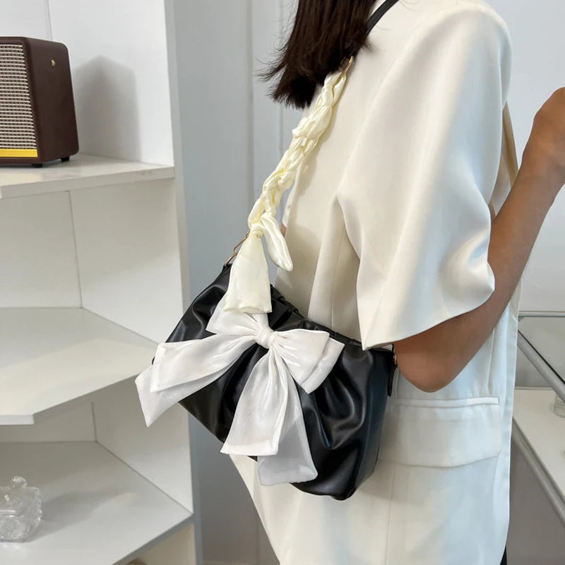 Bow Pleated Underarm Tote Bag