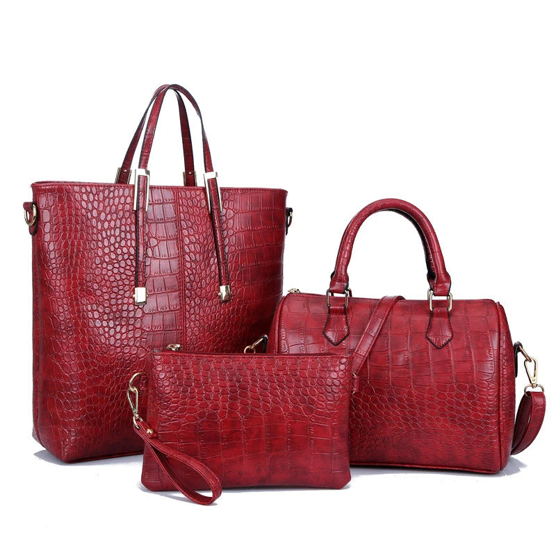 Women's Crocodile PU Leather 3-Piece Bag Set