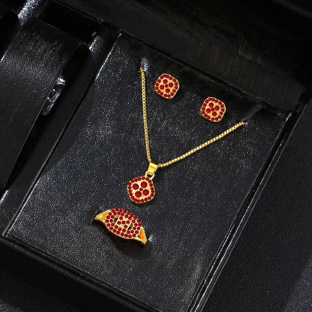 Cube Necklace Earring Ring Set