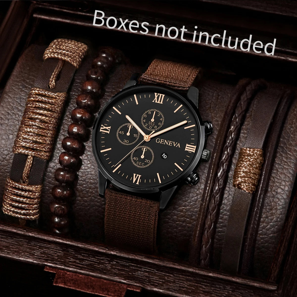 Men's Quartz Watch & Bracelet Set (4-5pcs)
