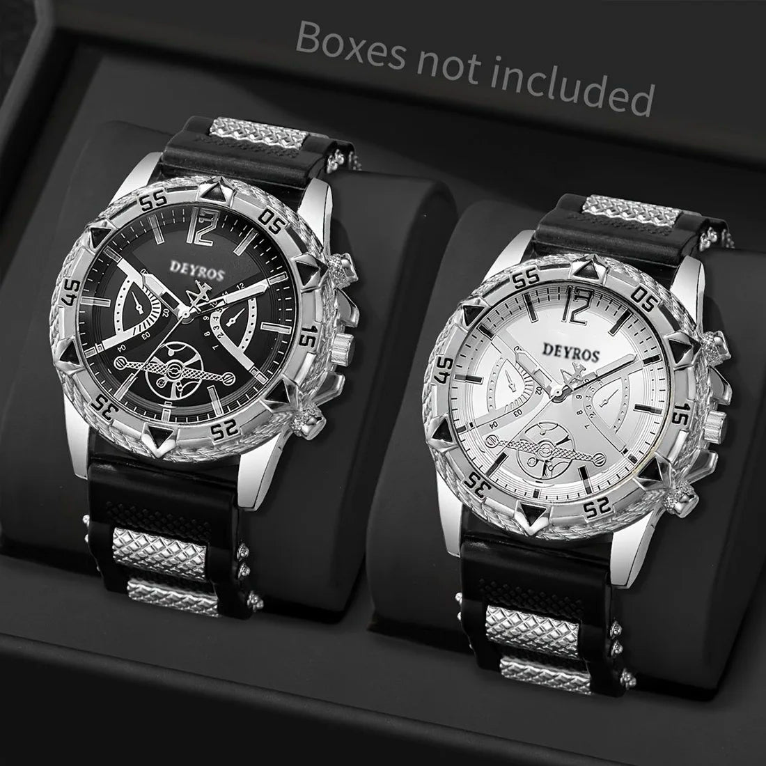 Men's Quartz Watch Set with Silicone Strap (2pcs)