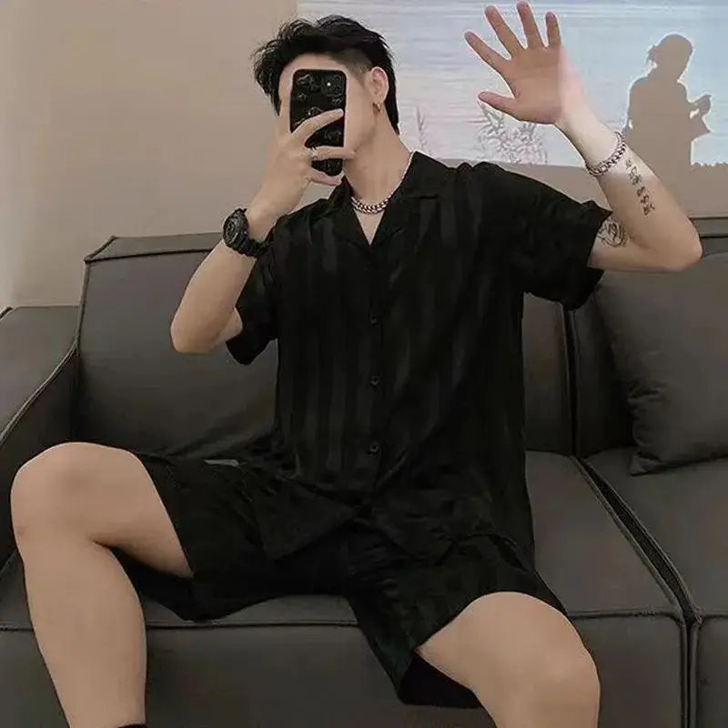 Men's Ice Silk Short Sleeve Pajama Set