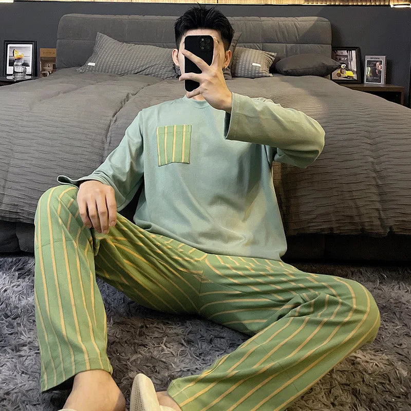 Cotton O-Neck Men Pajama Set