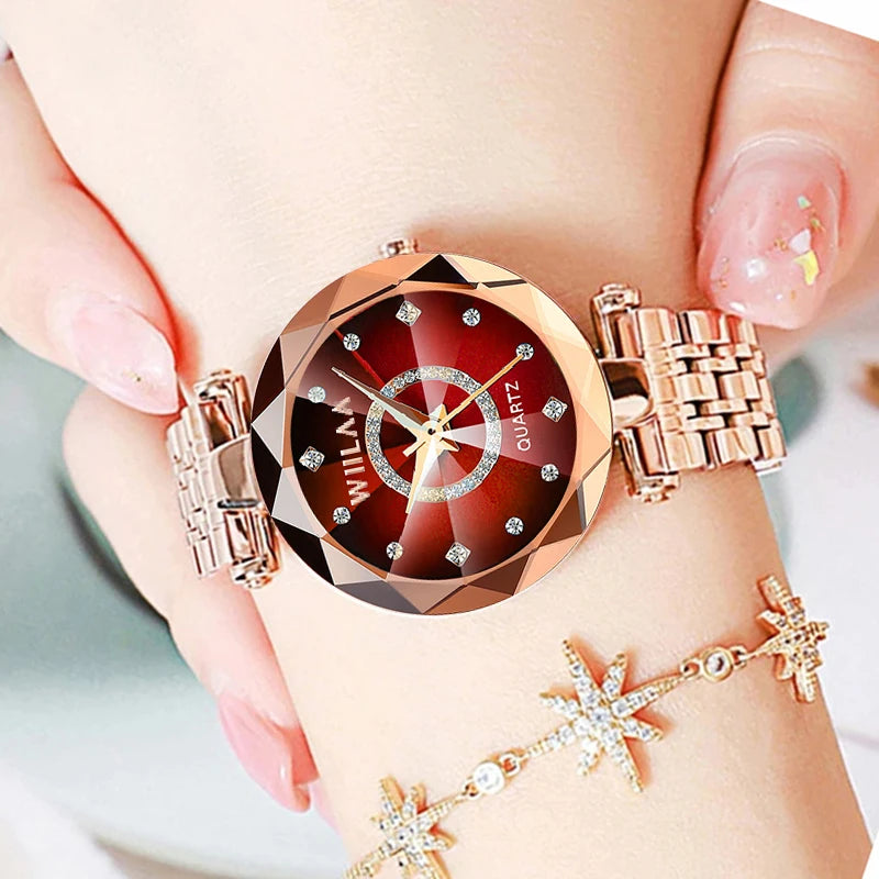 Rhinestone Gold Ladies Wristwatch