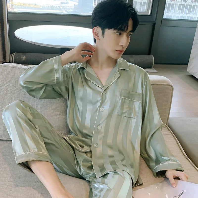 Men's Ice Silk Satin Pajama Set