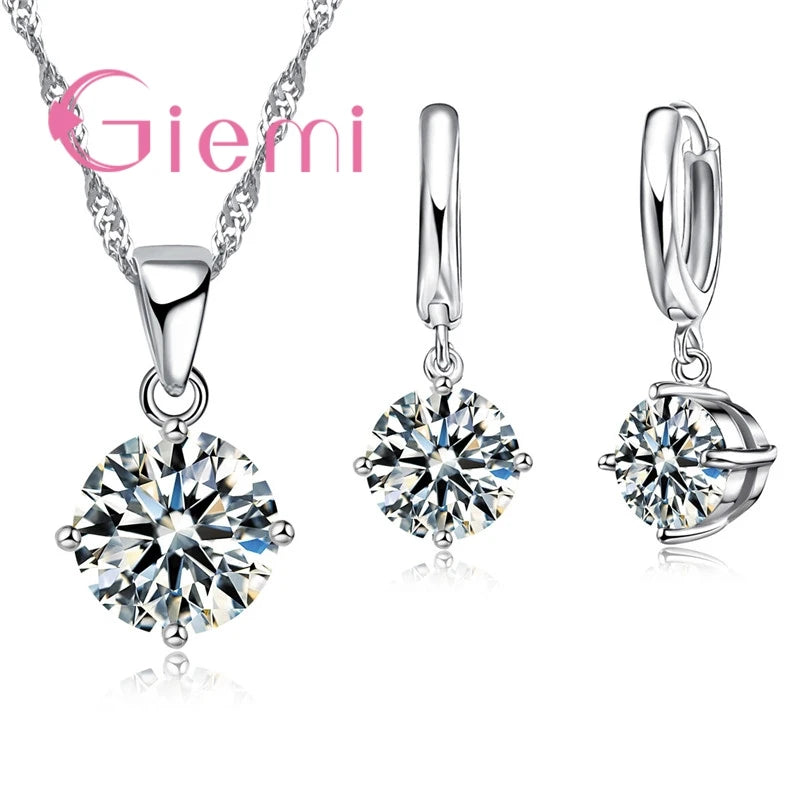 Women's S925 Silver Zirconia Necklace Earring Set