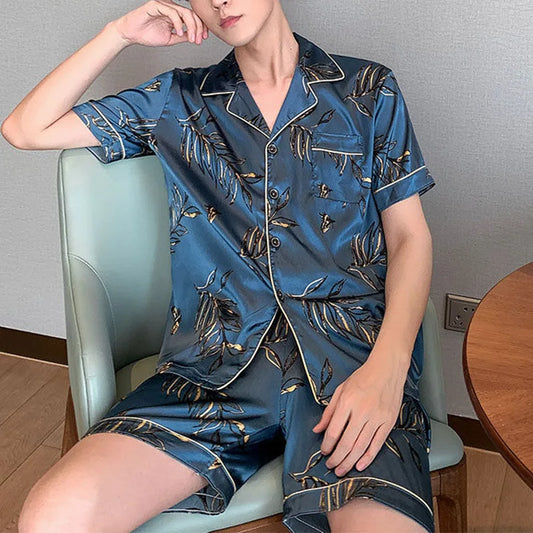 Men's Ice Silk Short Sleeve Pajama Set