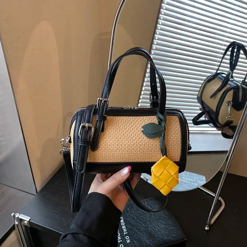 Woven Boston Crossbody Bag