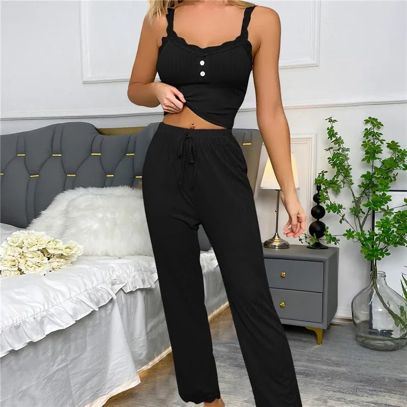 Women's Lace Suspender Trouser Pajama Set