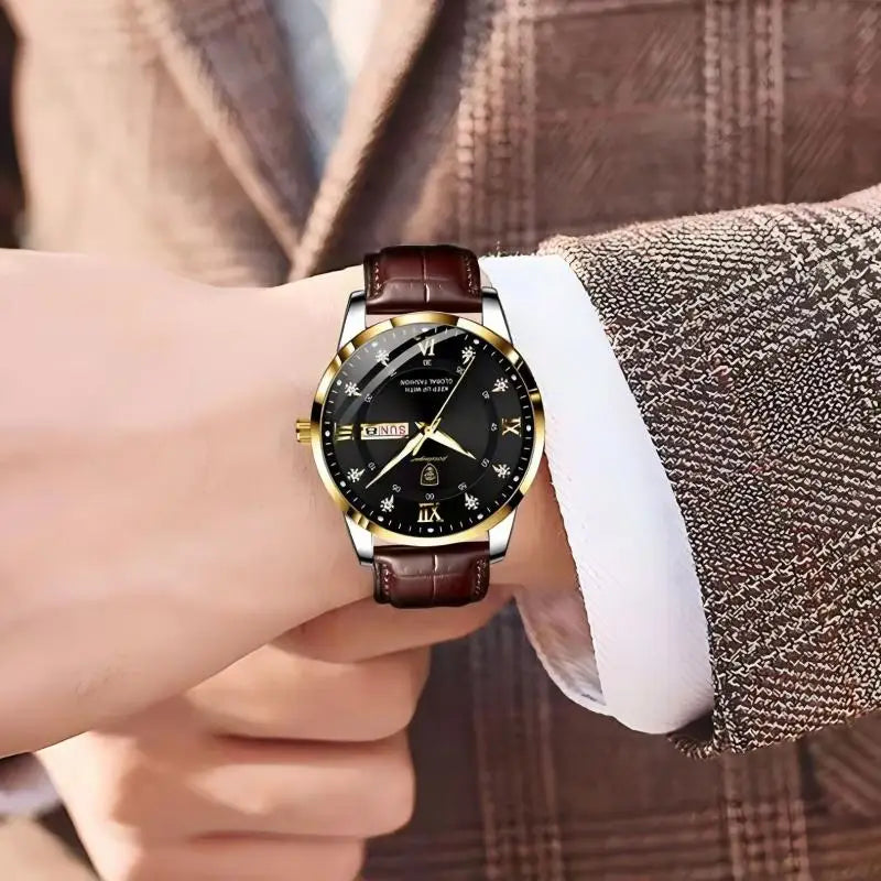 POEDAGAR Leather Quartz Watch