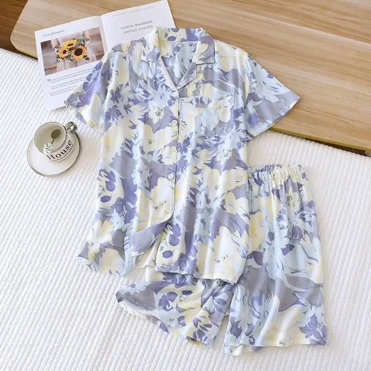 Women's Viscose Floral Short Sleeve Pajama Set