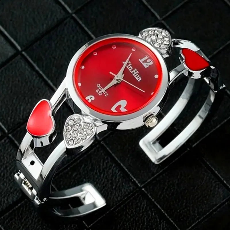 Women's Vintage Heart Crystal Steel Watch