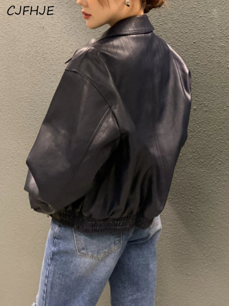 CJFHJE Cropped Leather Jacket