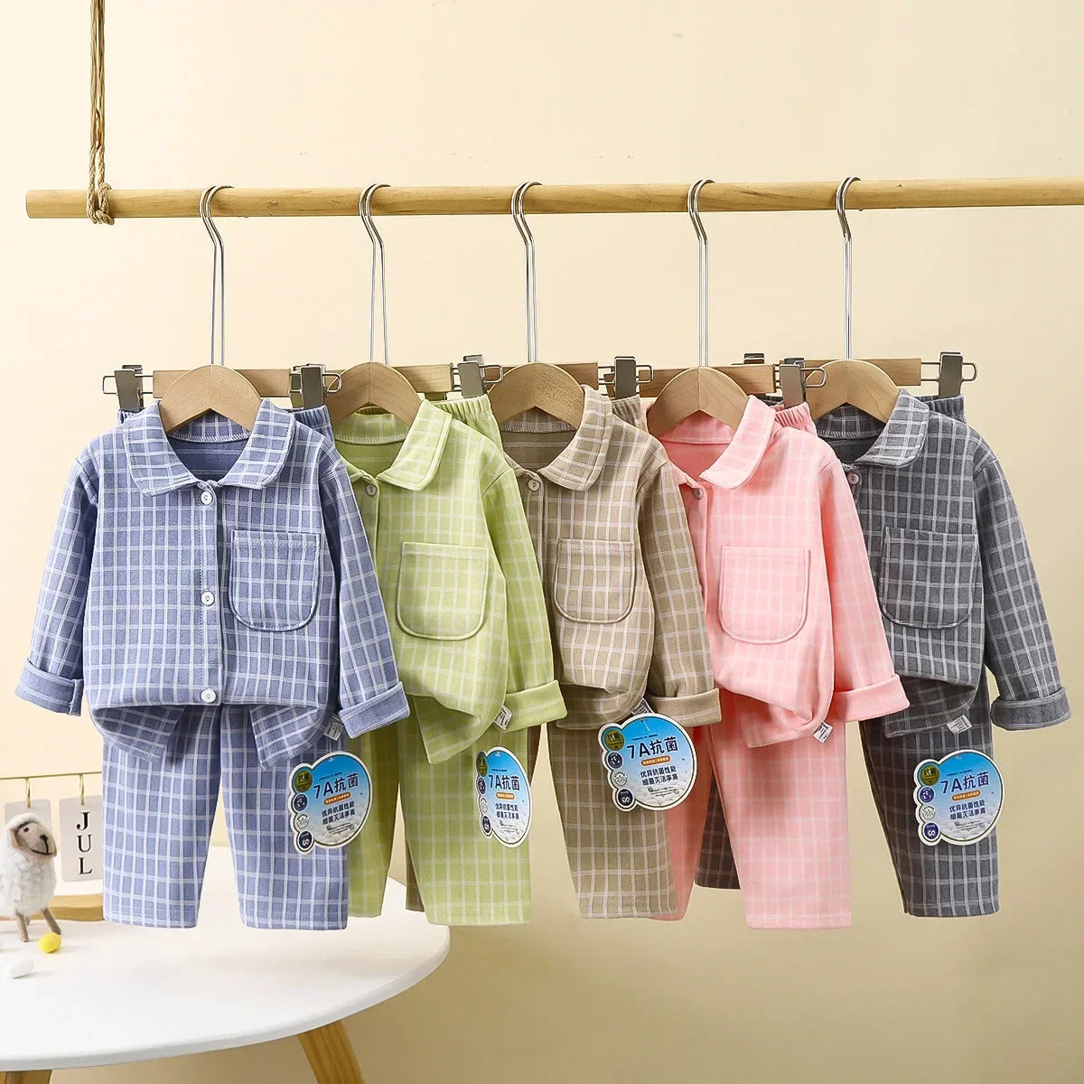 Kids Plaid Lapel Pajama Set
