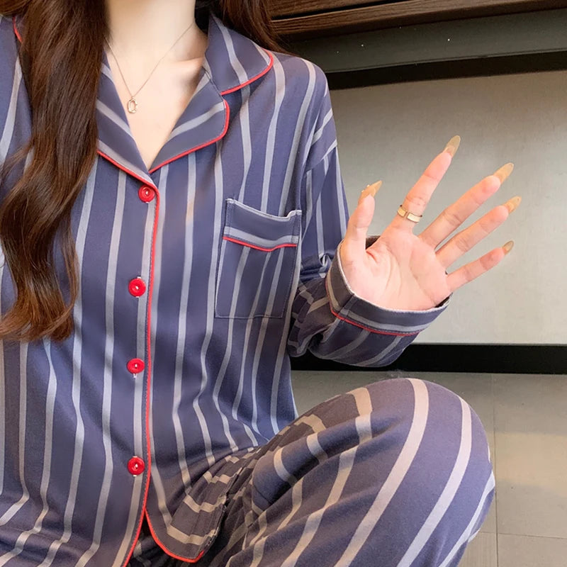 Striped French Women Pajama Set