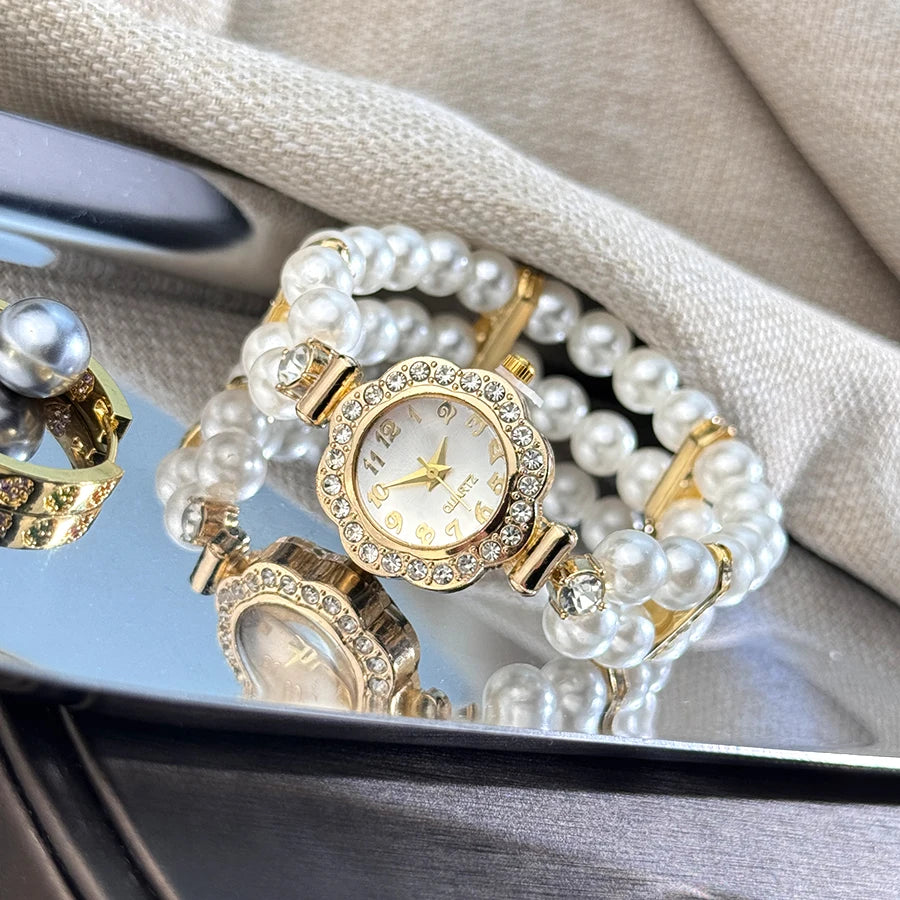 Women's Pearl Diamond Elastic Bracelet Watch