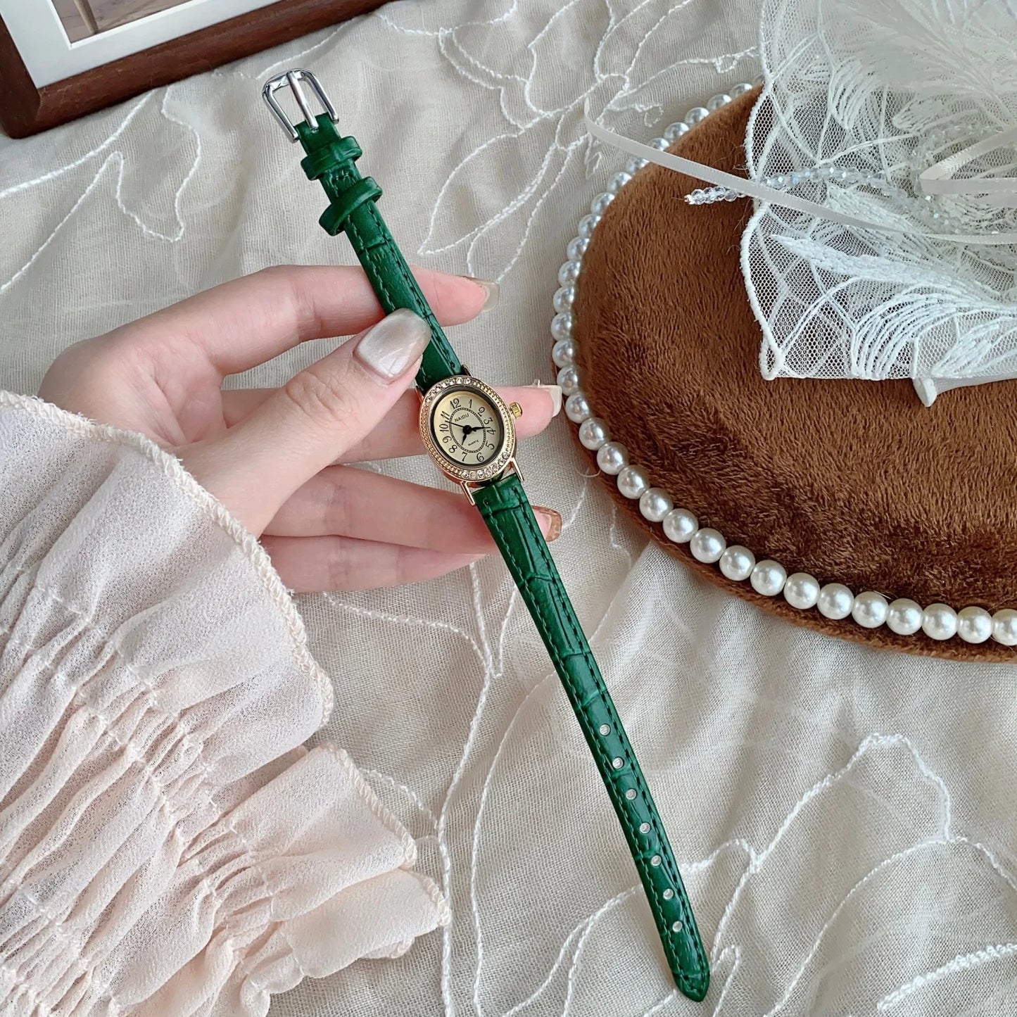 Oval Dial Leather Strap Watch