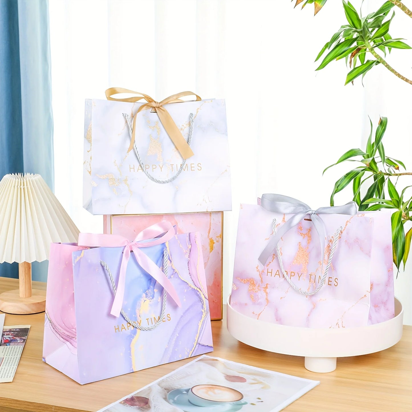Gift Bag Ribbon Medium Birthday Christmas 3 Pcs
