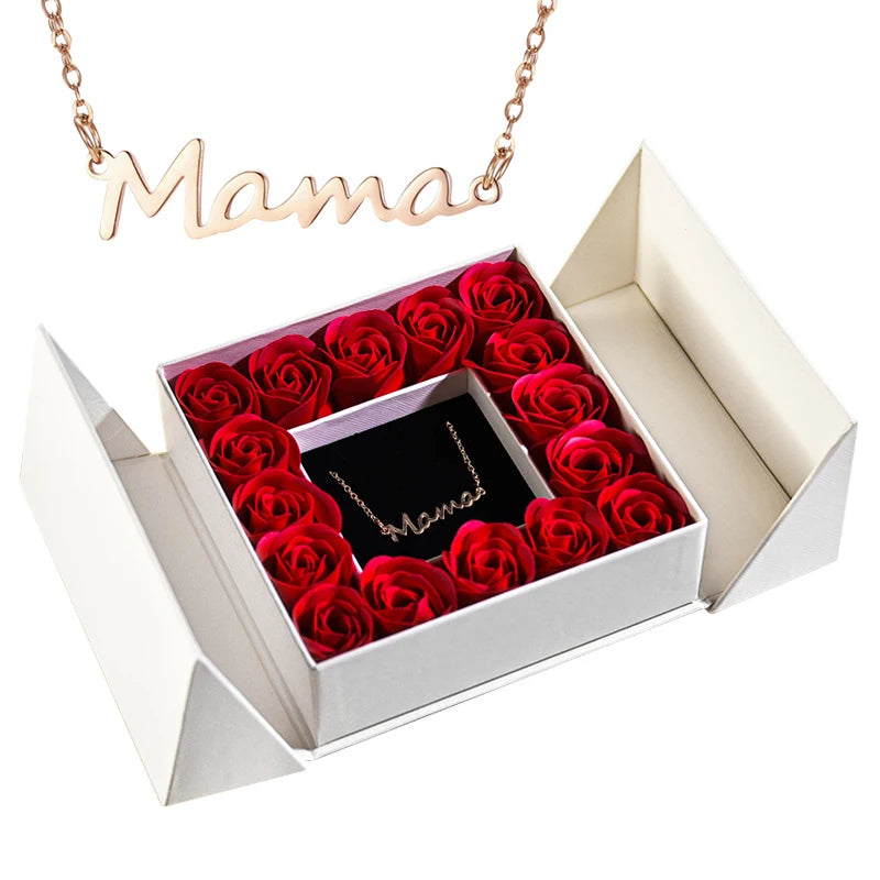 Women's Pendant Necklace Soap Rose Gift Box