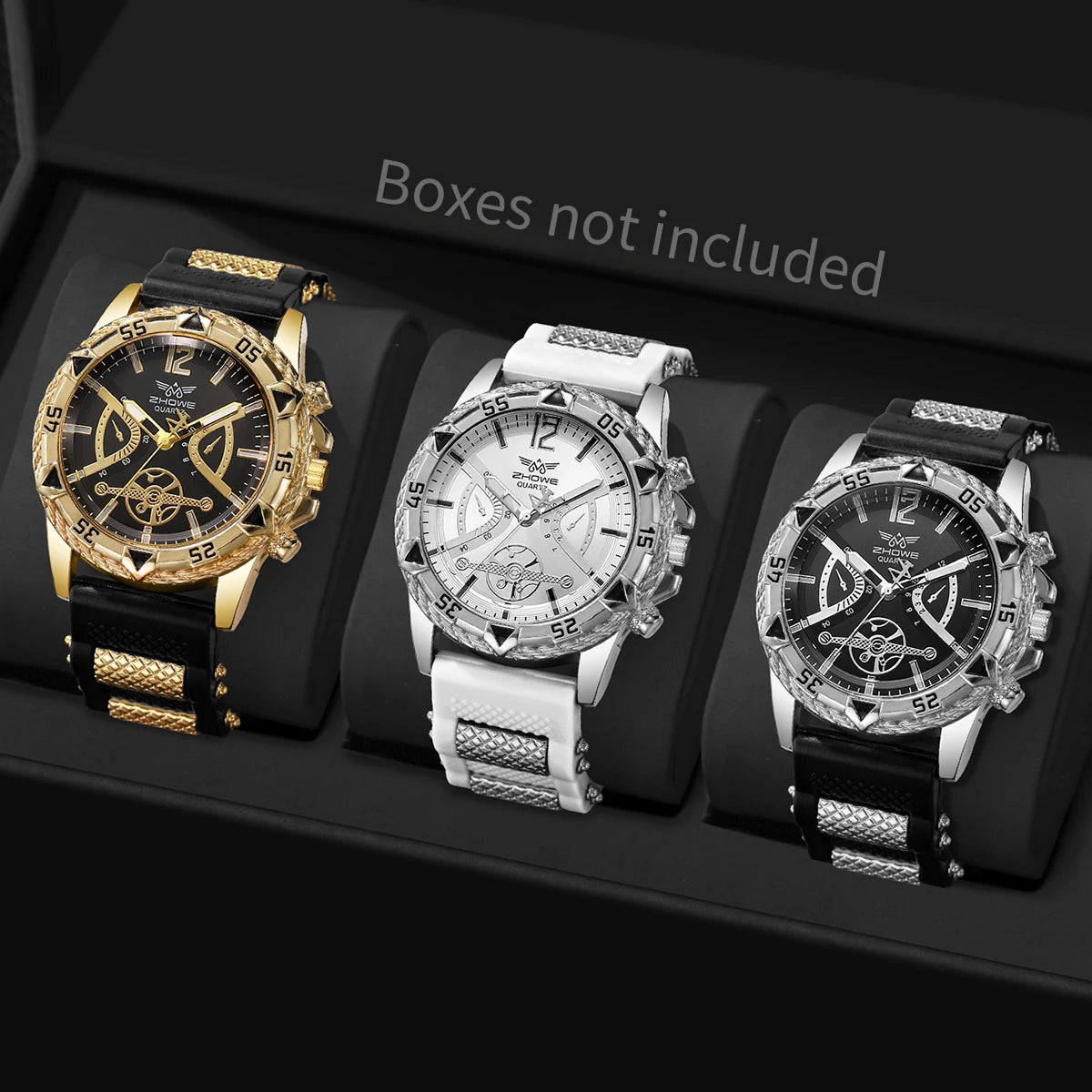 Men's Sports Watch Set with Silicone Band (3pcs)