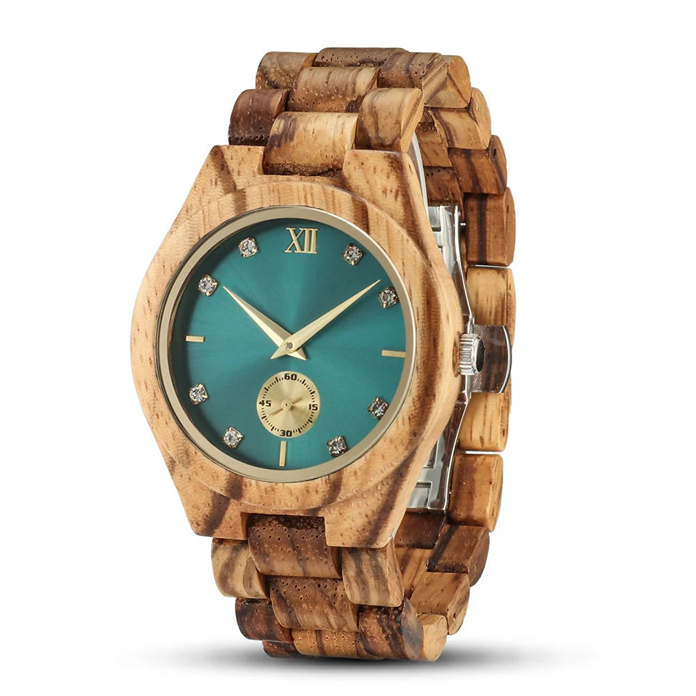 Women's Wood & Diamond Dial Quartz Watch