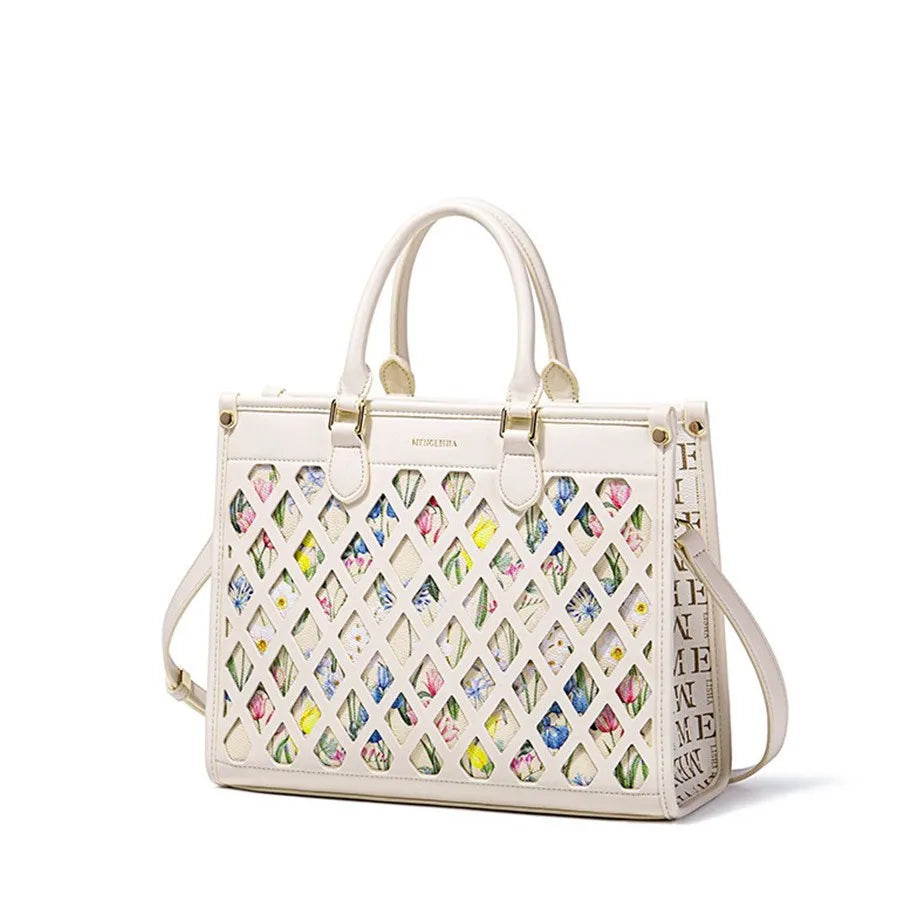 Floral Hollow Shoulder Tote