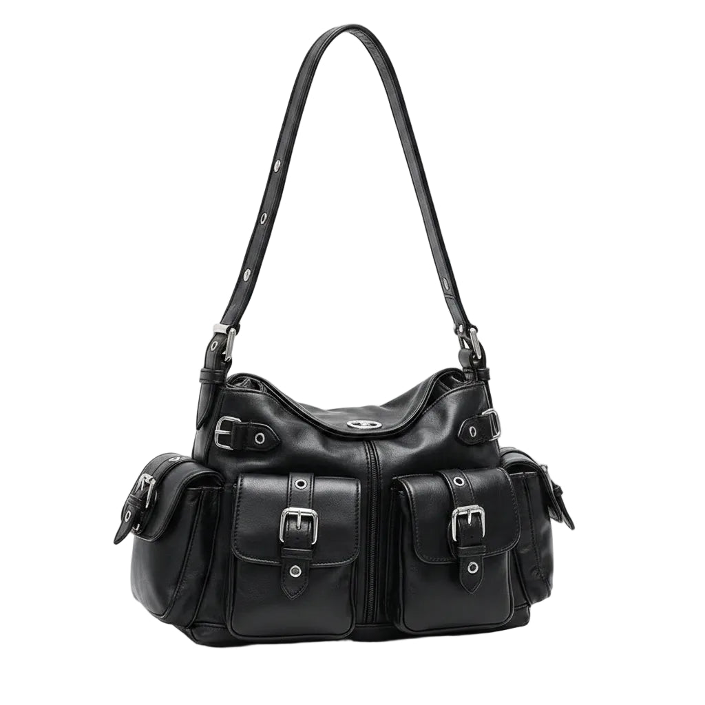 Women's Moto Style Multi-Pocket Armpit Tote