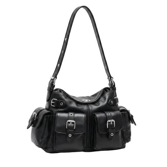 Women's Moto Style Multi-Pocket Armpit Tote