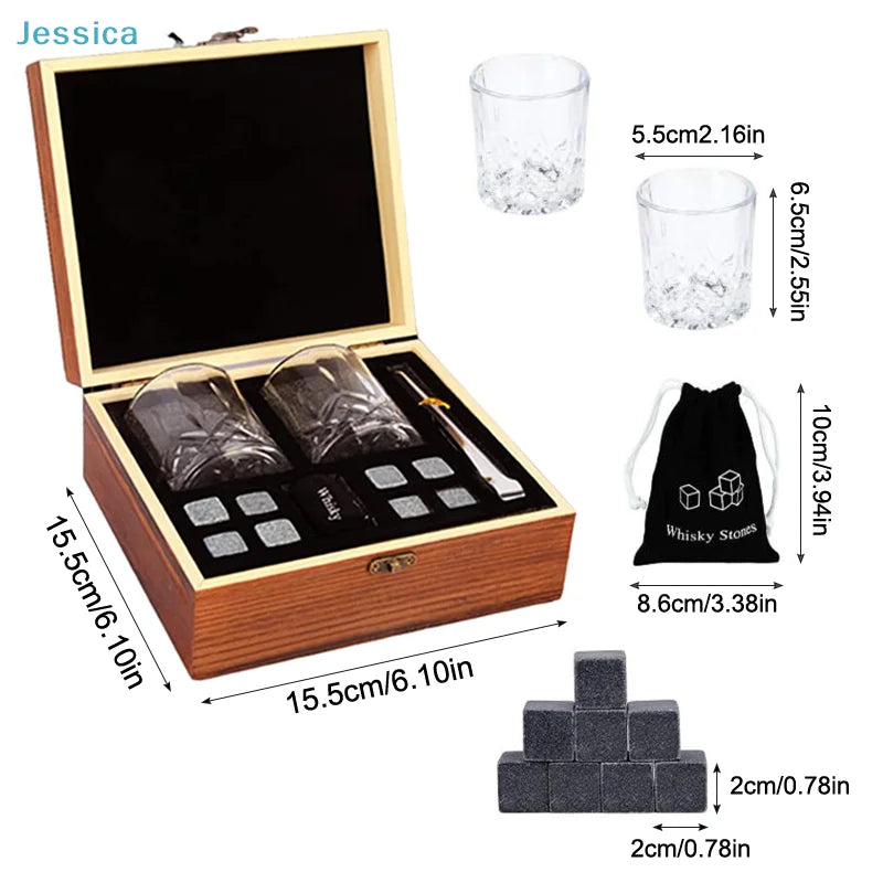 Wooden Whiskey Gift Set Crystal Glass Granite
