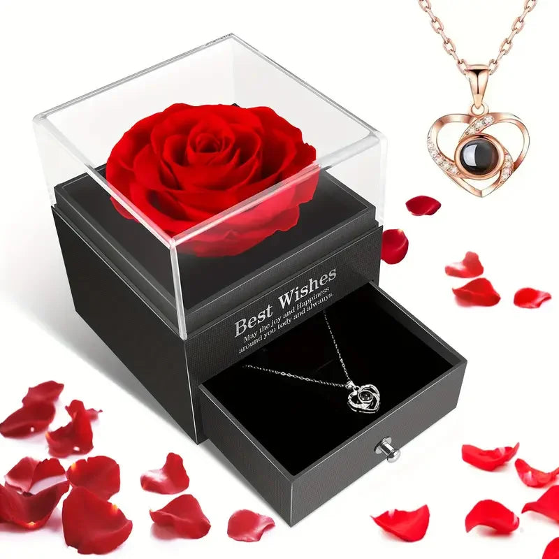 Artificial Flower Box with Necklace